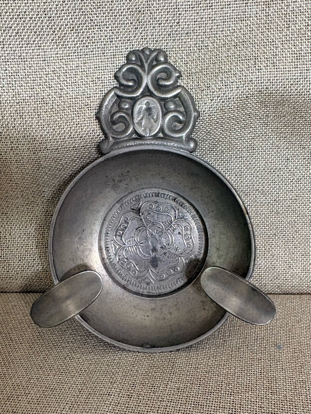Vintage Rein Zinn German Pewter Tastevin Wine Taster Cigar Tray Angel Medallion